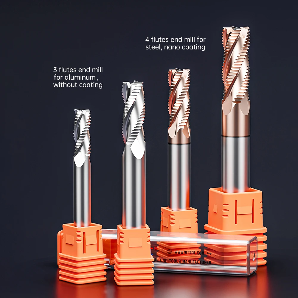 WeiTol Fresa de desbaste de carburo sólido HRC55 4 flautas Herramientas de fresado CNC Brocas de enrutador para aluminio/acero