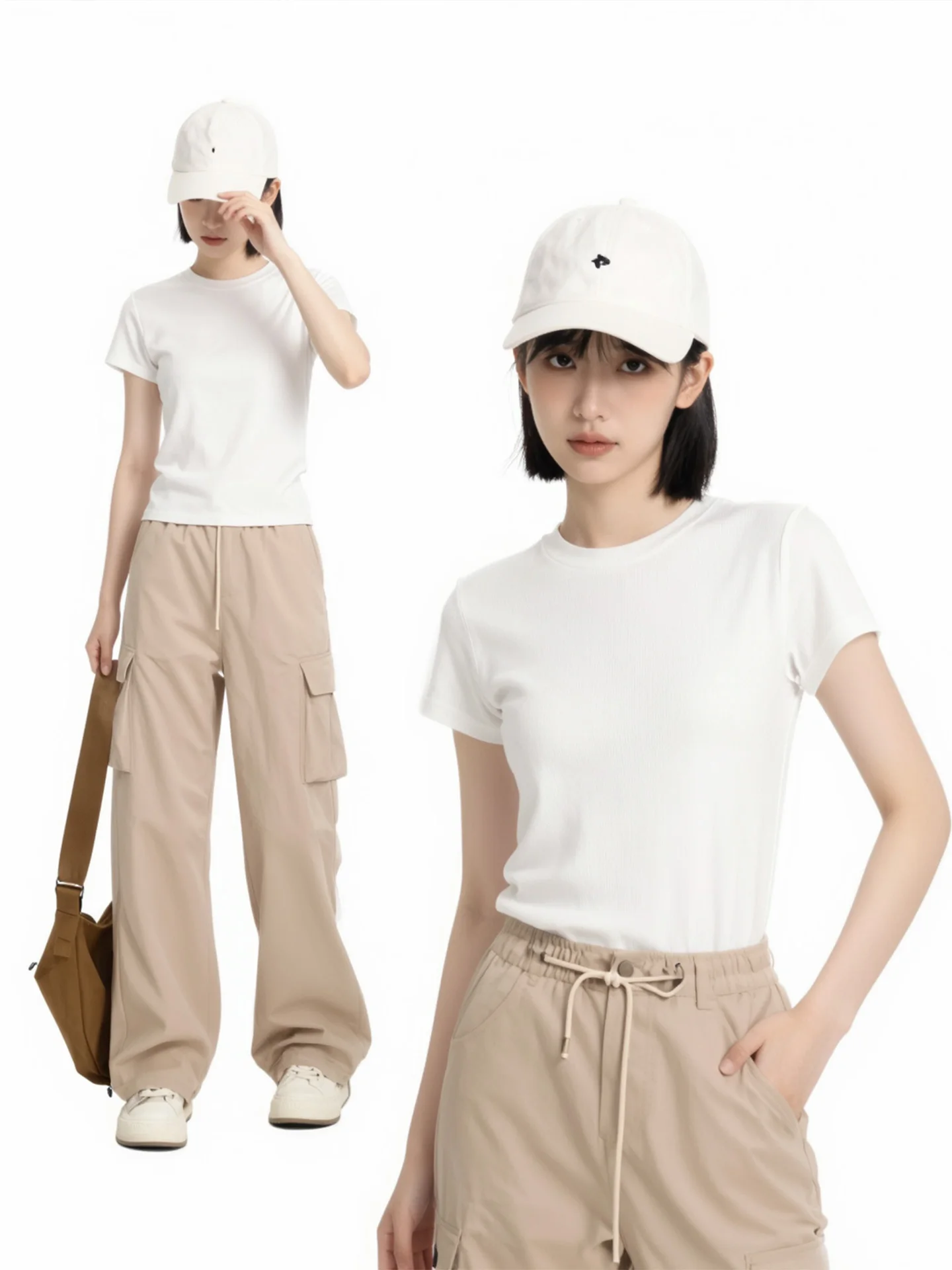 White Slim Fit Short Sleeve T-Shirt Women's round Neck Half Sleeve Summer Design Unique Commute Style Korean Version Cotton B...