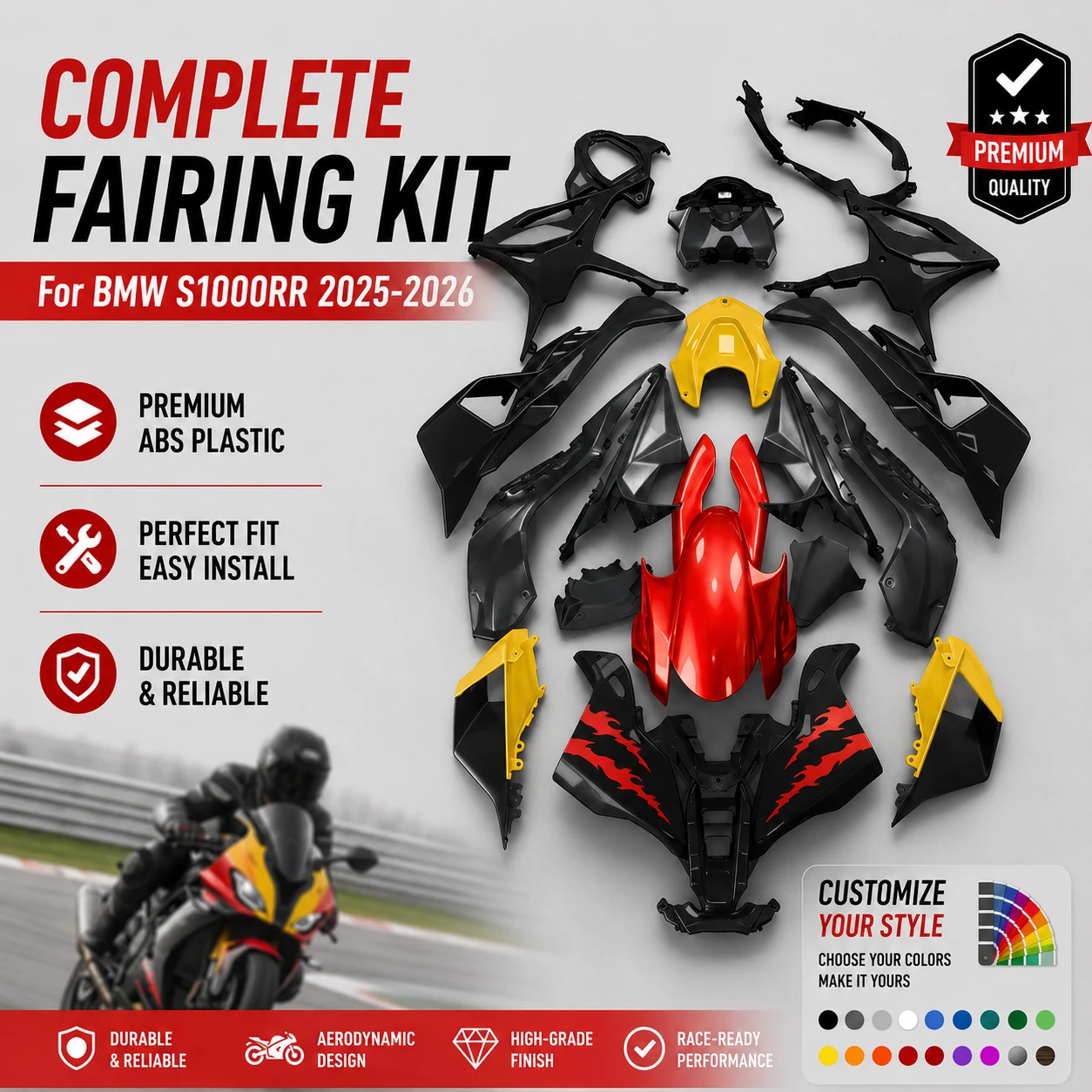

Injection Molded Fairings Full Body Rebuild Set For BMW S1000RR 2025 2025 Red OEM Fitment ABS Plastics Cowling Panels