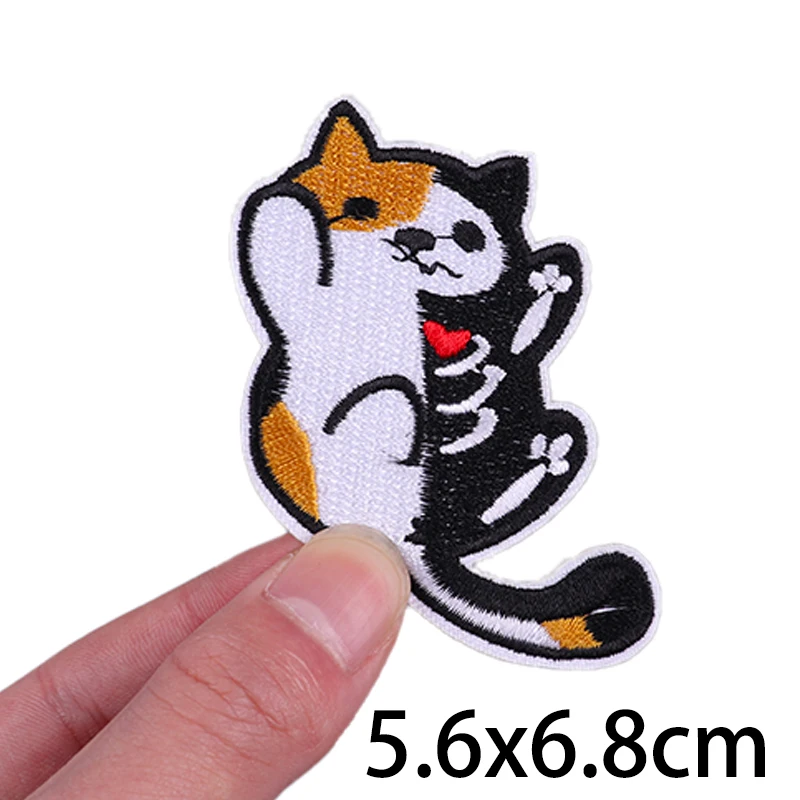 Cartoon Cats Iron-On Patch Cute Cat Embroidered Patches For Clothing Thermoadhesive Patches Hook And Loop Patch On Clothes DIY