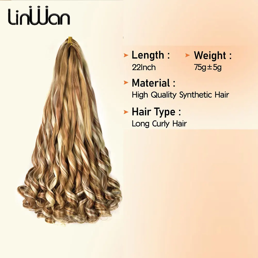 22 بوصة الاصطناعية موجة فضفاضة الكروشيه الشعر الفرنسية مجعد تجديل وصلات شعر قبل امتدت مجعد الكروشيه الشعر للنساء السود #3