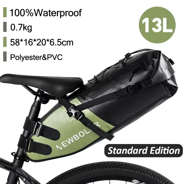 NEWBOLER Fahrradtasche, wasserdicht, 13 l, großes Fassungsvermögen, Fahrrad-Satteltasche, faltbar, Hecktasche, Mountainbike, Straßengepäck