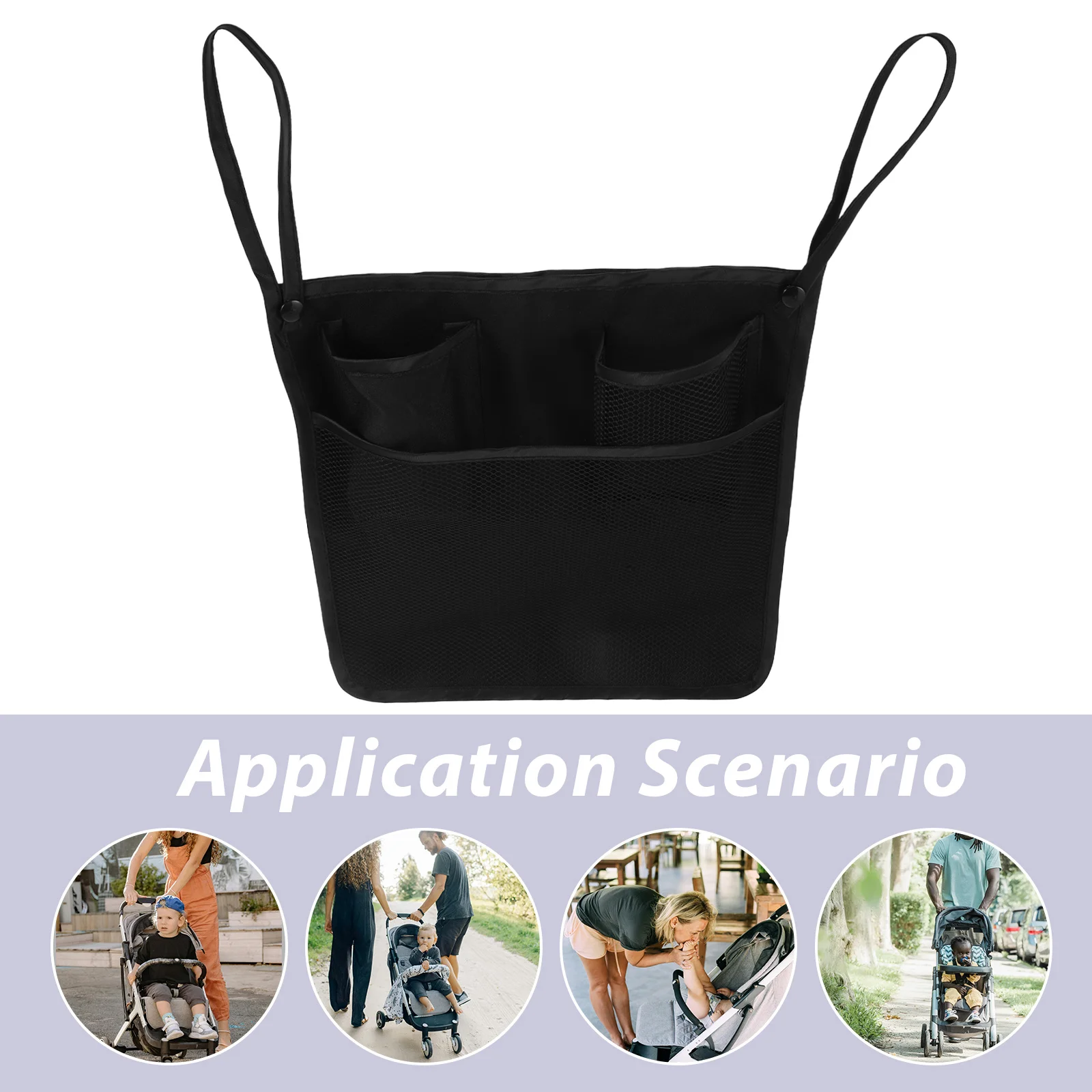 حقيبة معلقة لعربة الأطفال المحمولة، حامل تخزين قابل للطي بسعة كبيرة للحفاضات والزجاجات والوجبات الخفيفة والسفر خفيف الوزن #6