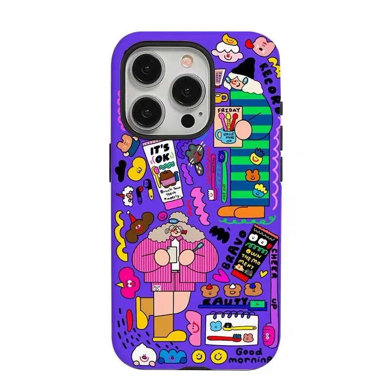 Korean Ins Cartoon Girl's Fulfilling Day Case for IPhone 16 15 14 13 Pro Max Back Phone Cover for 12 11 Pro Max XR X SE2 Capa