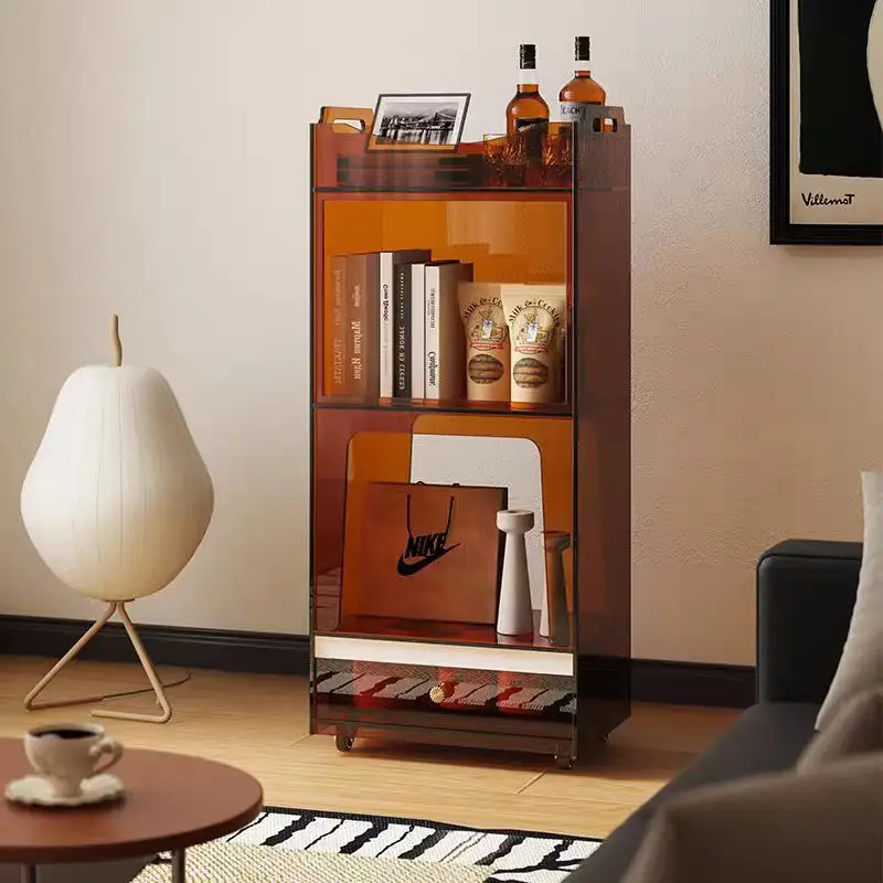 sF-Modern Acrylic Living Room Side Cabinet Movable Storage Bookcase Bedside Table#