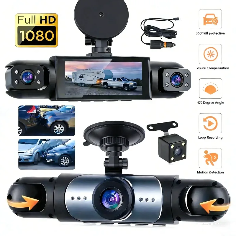 4 Camera 360° Dash Cam - Vehicle DVR Video Recorder Front Rear Internal Night Vision Loop Recording Black Box