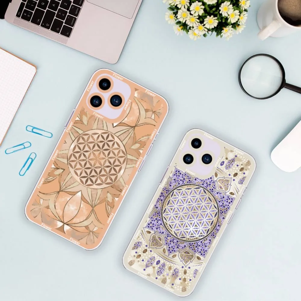 Flower of Life in Lotus Phone Case For iPhone 11 12 Mini 13 14 15 Pro Max Transparent Shell