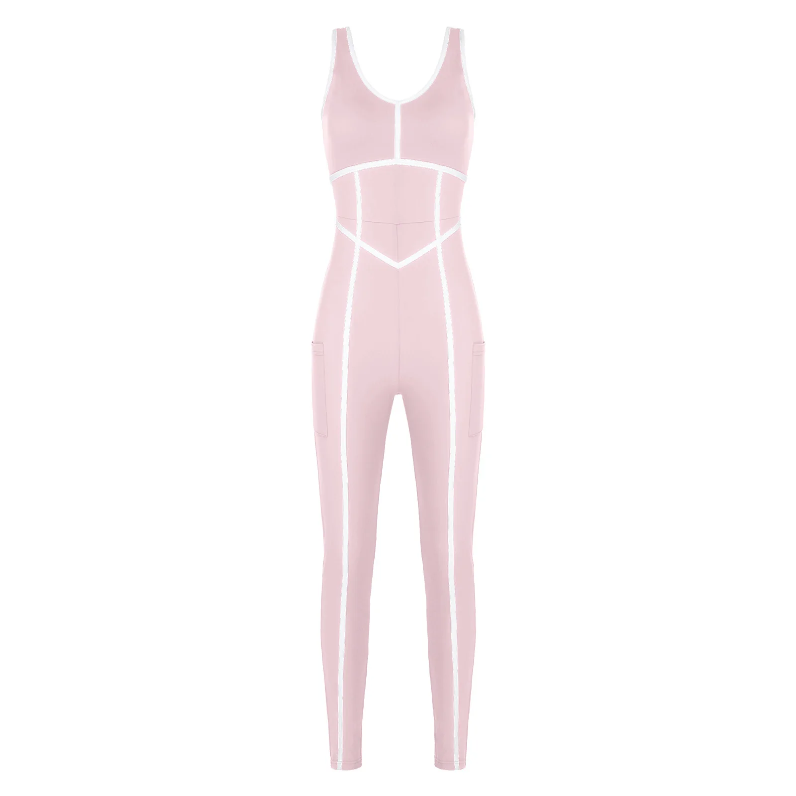 Baju Senam Yoga Wanita Dewasa, Bodysuit Olahraga Tanpa Lengan Elastis dengan Bantalan Dada dan Celana Panjang untuk Aktivitas Olahraga Indoor dan Outdoor