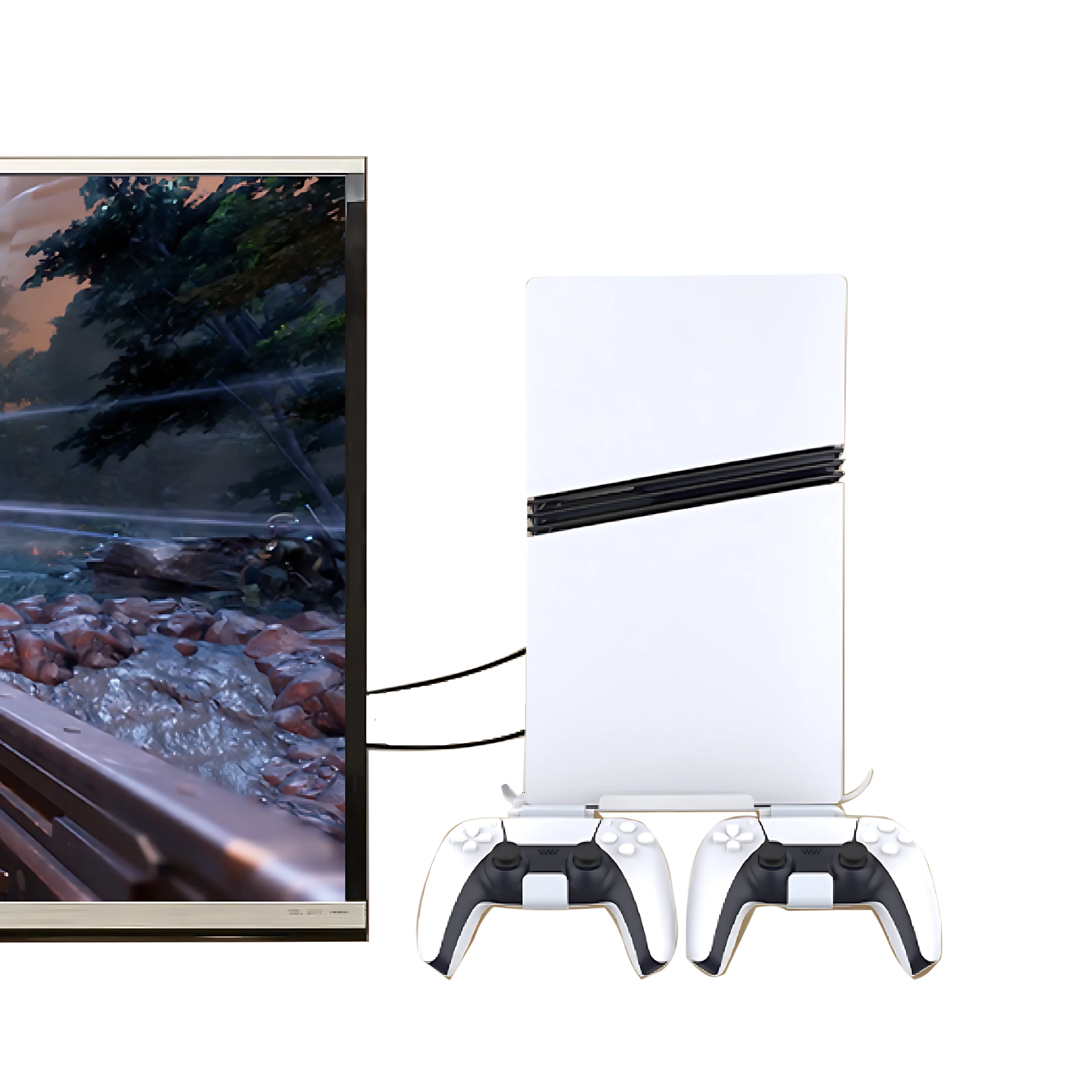 Soporte de pared para PS5, PS5 Slim, PS5 Pro, GP-531 Soporte metálico resistente para consola PS 5 y 2 controladores