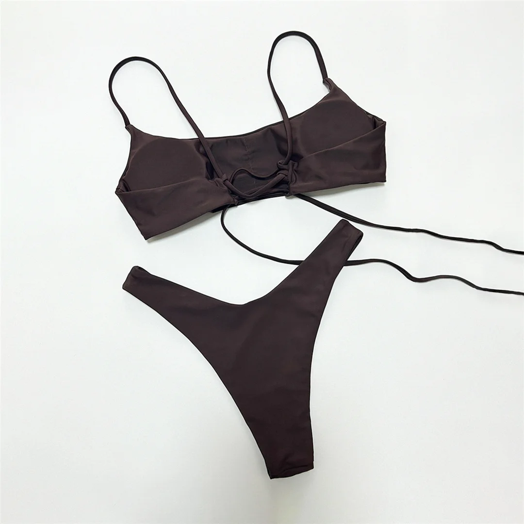 Bikini mit Schnürung, brasilianischer Schnitt, hoher Beinausschnitt, zweiteiliger Badeanzug für Damen, gepolsterter Badeanzug, Badebekleidung, Modell V6654. – Detail 12