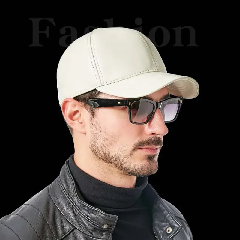 New 2023 Autumn Man Genuine Leather Baseball Caps Male Casual Sheeskin Belt  Warm 56-60 Adjustable Sprot Flight Hats