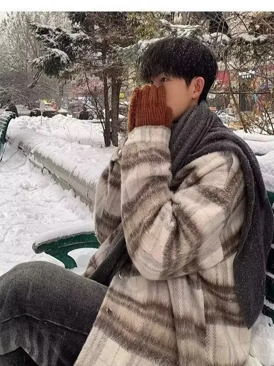 الرجال معطف الصوف منقوشة الخريف الشتاء خمر بدوره إلى أسفل طوق الكورية Sle العصرية سترة واقية Jaet الدافئة الباردة واقية طويلة Sl...