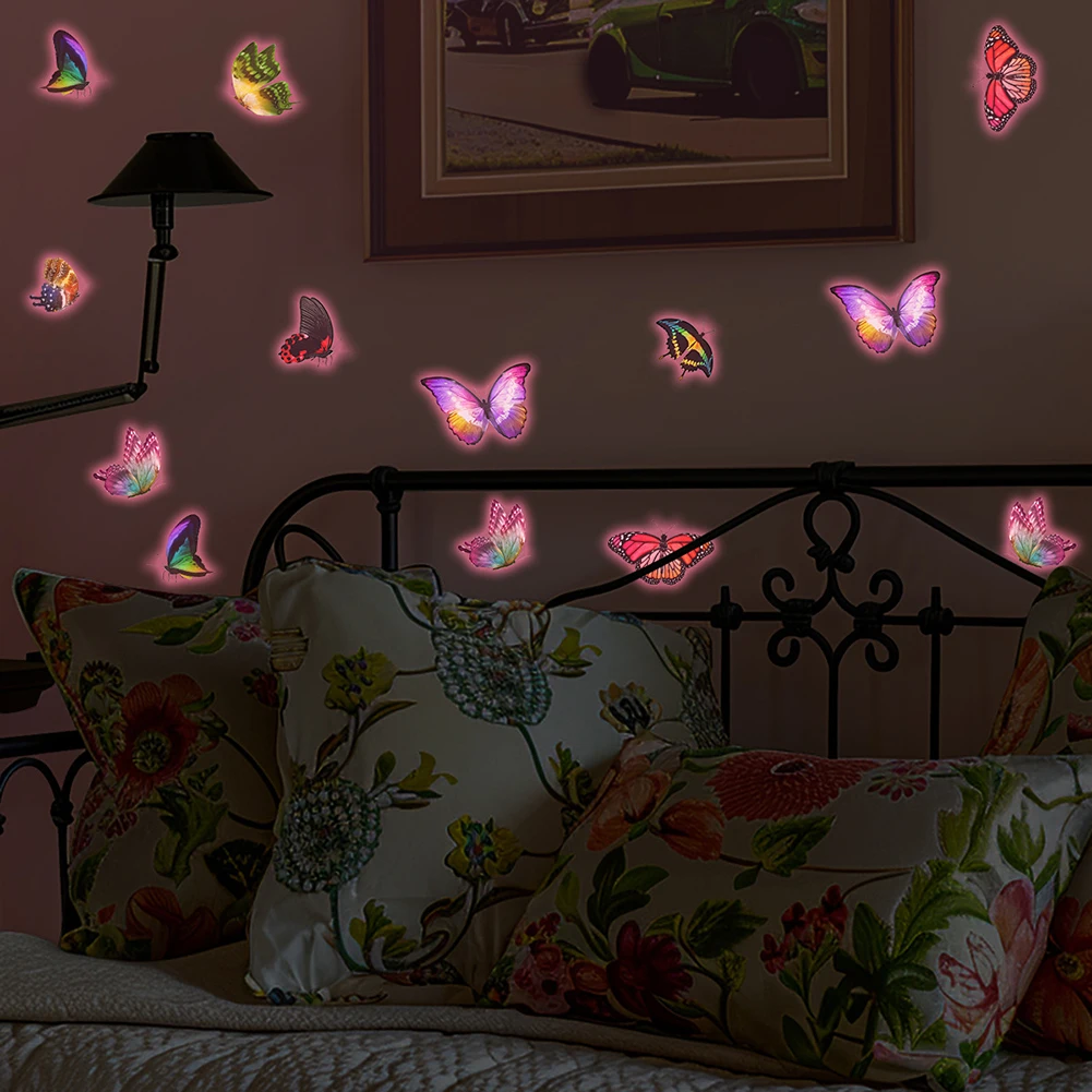 Glow in the Dark Butterfly Wall Stickers for Living Room Bedroom Closet Decor Reusable PVC Decals for Walls Furniture