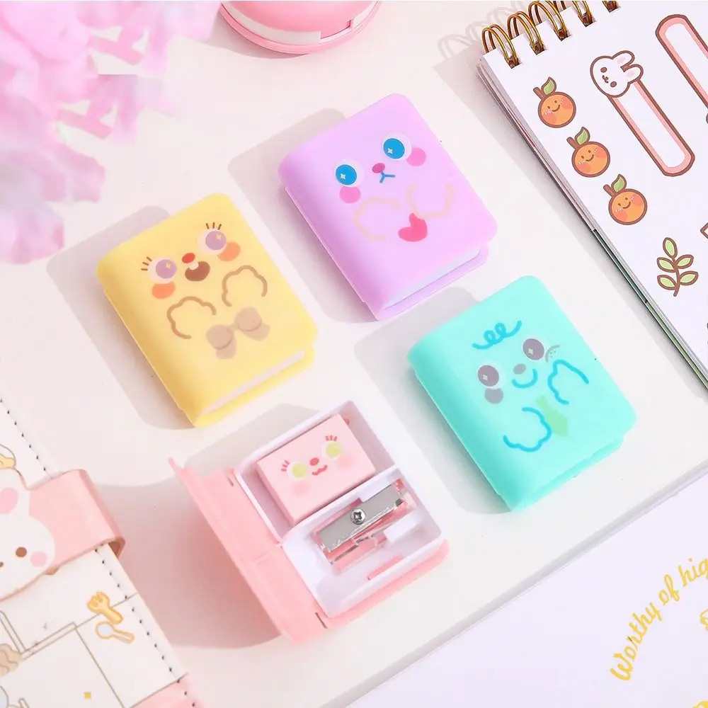 Book Shape Pencil Eraser Sharpener Set Less Rubber Debris Handwriting Pencil Cutting Tools Sketching Writing Drawing