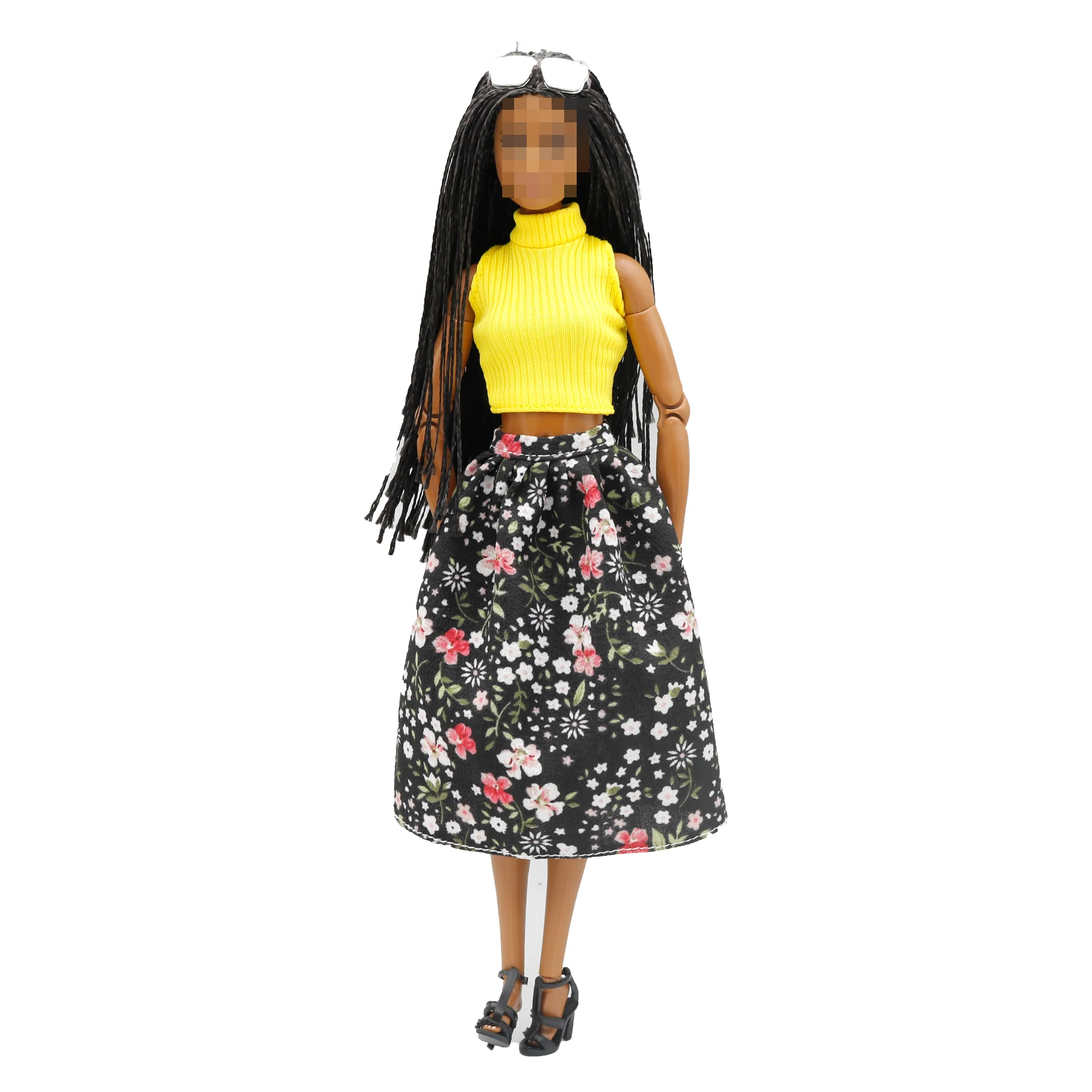 30cm 1/6 Striped turtleneck vest flower Dress Daily Wear Accessories Clothes for Barbies doll