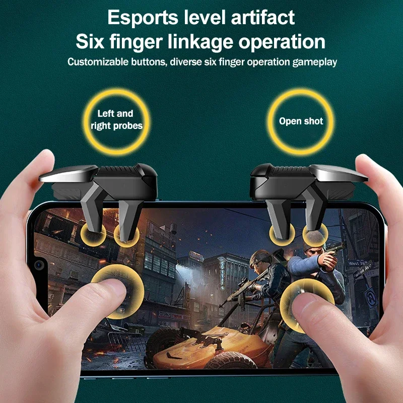 S07 Mobile Phone 6 Finger Game Trigger for PUBG FPS Aim Shooter L1R1 Alloy Key Button Game Fingertips Controller for IOS Android