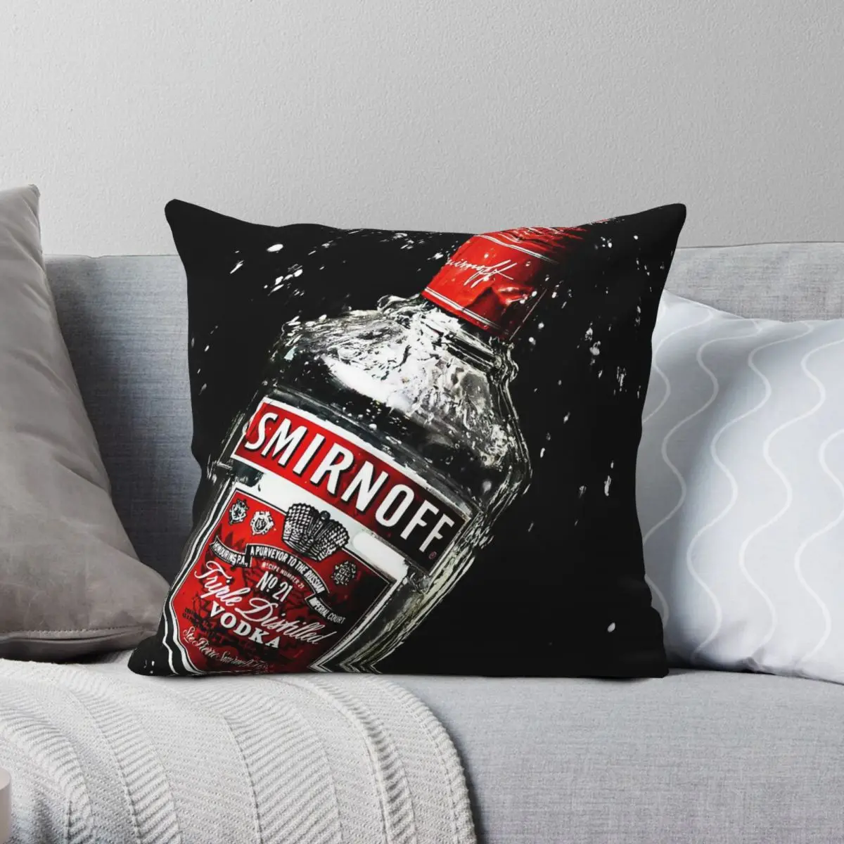 Smirnoff-funda de almohada cuadrada con diseño de terciopelo y lino de poliéster, funda de almohada decorativa con cremallera, funda de cojín para cama