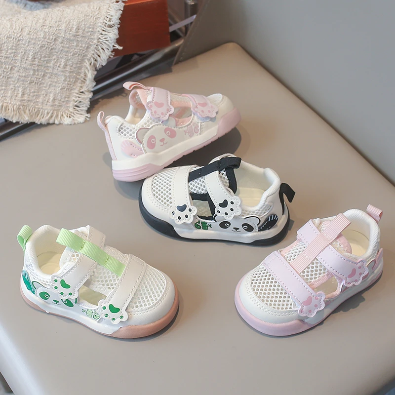 Children's Cartoon Sandals Boys Mesh Shoes 0-6 Years Green Cute Breathable Girls Toddler Shoes Pink Soft Non-slip Kids Sneakers