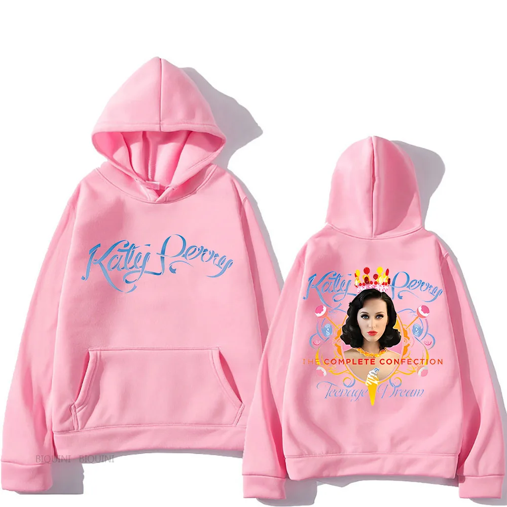 2024 Katy Perry Global Tour bertudung Gambar belakang bulu domba berkerudung kaus Unisex Hip Hop pakaian Retro Moletom kasual pullover