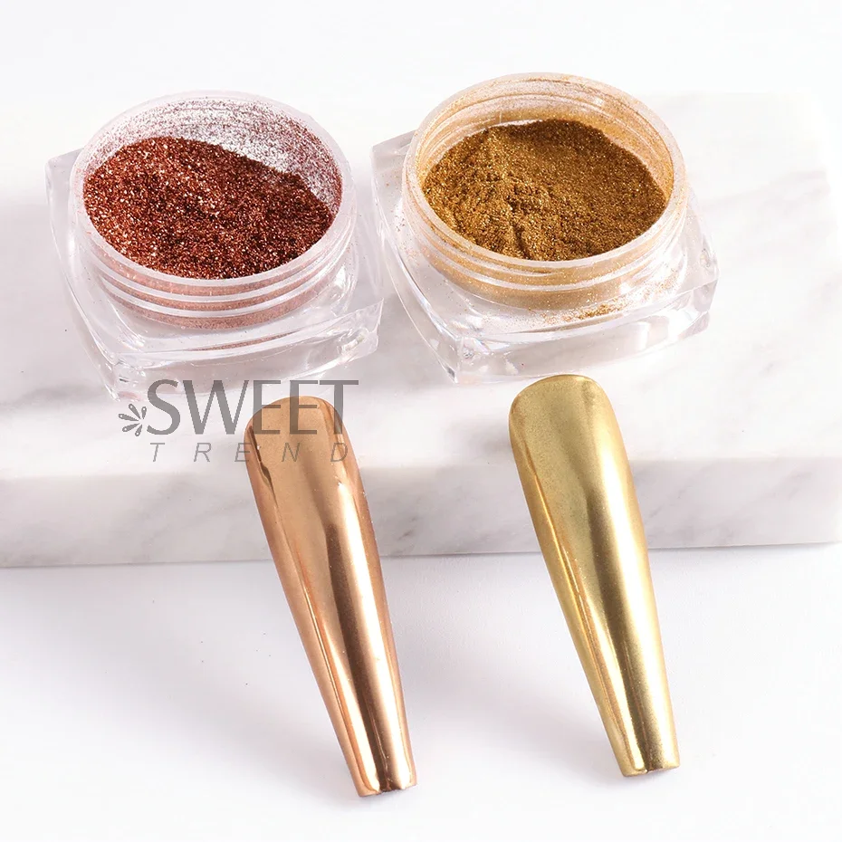 2pcs Magic Mirror Powder Gold Silver Chrome Nail Glitter Metallic Rubbing Dust Gel Polish Pigment Shinning Metal Manicure Decor image 3