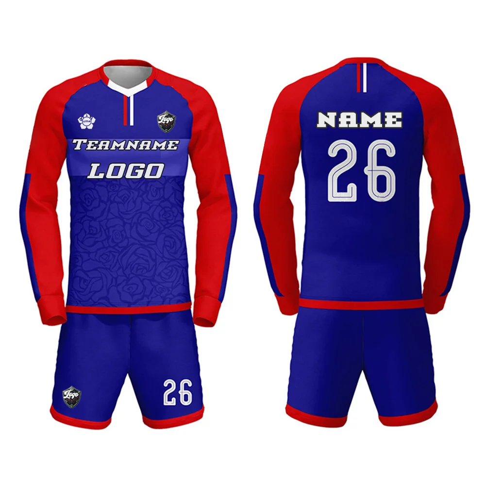 Men Women Youth Children V-neck Soccer Customized Football Long Sleeve Shorts Game Training Team Uniform New Season Breathable