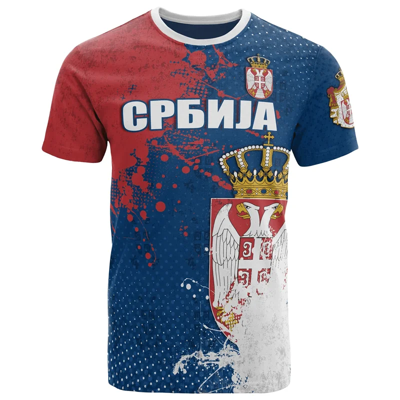 Serbia Flag Pattern Men Women T Shirts Serbian National Emblem 3D Print Oversized O Neck T-shirt Daily Casual Tees Tops Clothing