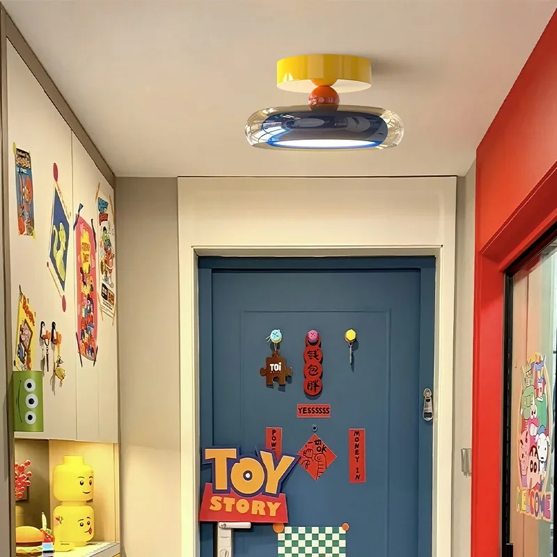 Postmodern Glass Ceiling Lamp Retro Walnut Color Eye Protection Hallway Kitchen Restaurant Entrance Balcony LED Lighting Fixture