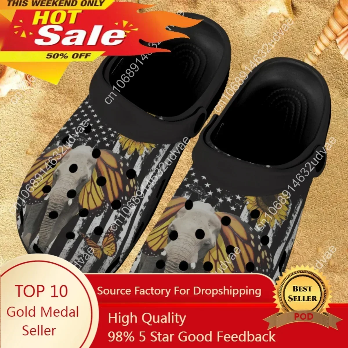 

American Flag Elephant Sunflower Pattern Women Soft Sandals Casual Indoor Slippers Unisex Non-Slip Comfort Clogs Beach Slides