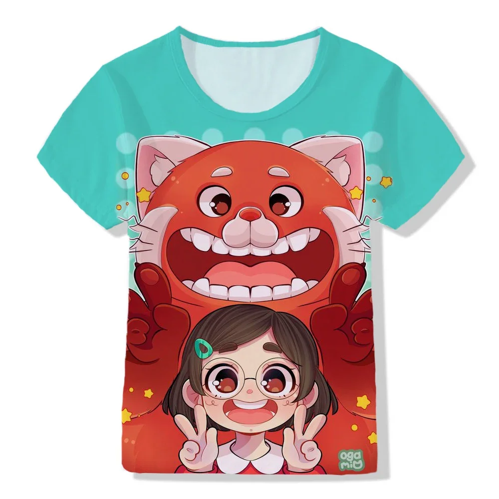 Disney Turning Red T-shirt Kawaii Bear T-shirts Panda Princess Children\'s Clothing Cartoon 3D Print Boys Girls Shirt Summer Tops