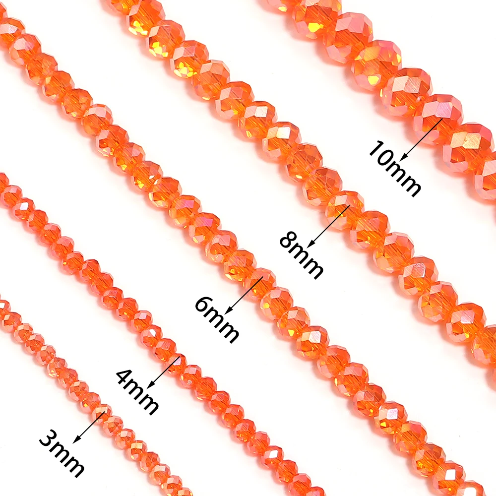 3/4/6/8/10mm Orange Red Austrian Faceted Crystal Glass Beads Loose Spacer Beads For DIY Jewelry Making Bracelet Necklace