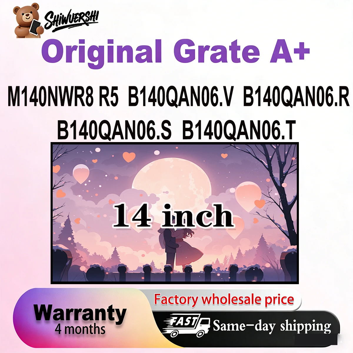 Original New A+ 14 inch Slim Laptop Lcd Screen Panel M140NWR8 R5 B140QAN06.V B140QAN06.R B140QAN06.S B140QAN06.T