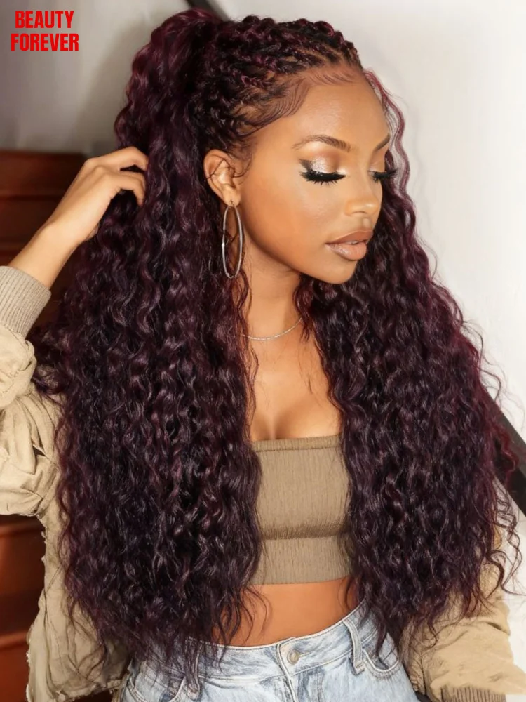 

Beauty Forever Burgundy Plum Water Wave Lace Frontal Wig 13x4 Pre-everything Invisible Knots Put on and Go Glueless Wig