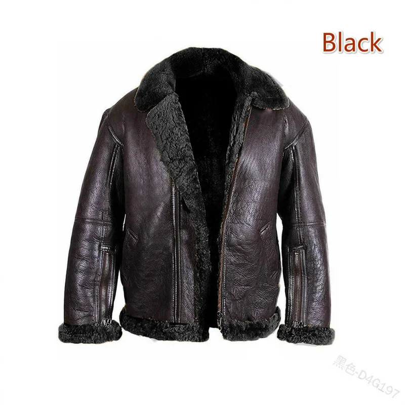 Abrigo de cuero para hombre con forro polar de estilo étnico ecológico Original, abrigo de cuero para nieve con cremallera y solapa acolchada de invierno nórdico para hombre