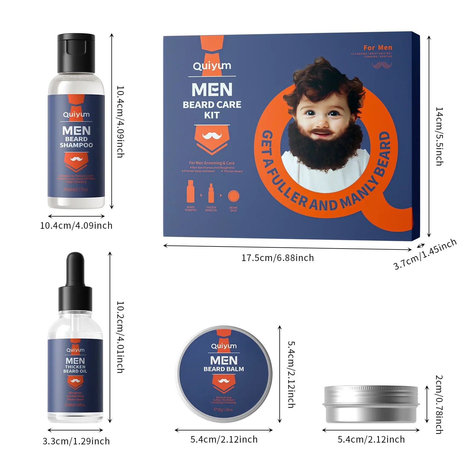 LAIKOU Men\'s Beard Care Kit 3-Piece Set Beard Shampoo BeardOil BeardBalm Bye-Bye Dyness & RoughnessProvide Deep Hydration