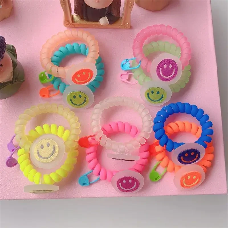 New Fashion Korean Style Frosted Phone Cord Hair Rope For Women Girl Tie Hair Rubber Band Smile Face Colorful Hair Accessories