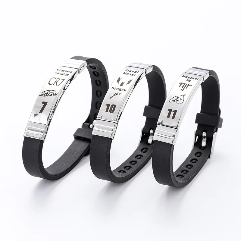 Lionel messi cristiano ronaldo neymar estrela de futebol pulseira de silicone de aço inoxidável para homens menino acessório de futebol presente
