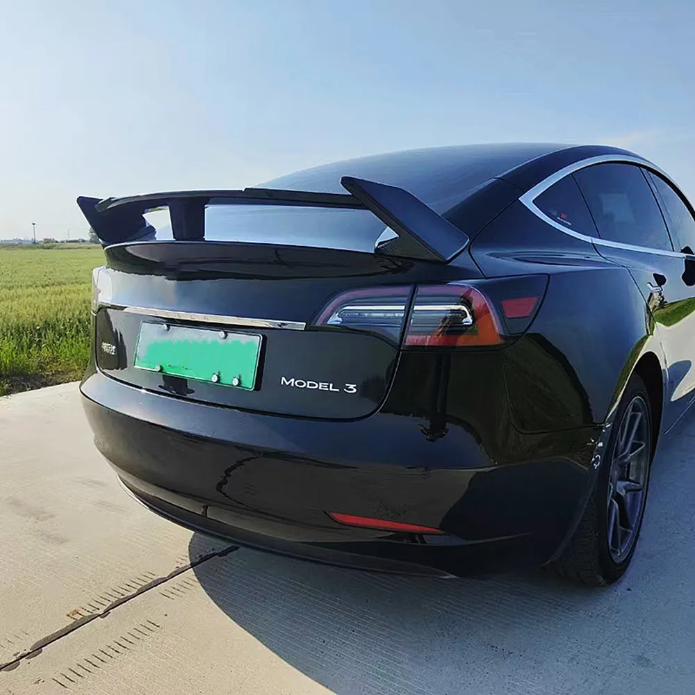 For Tesla Model 3 2017-2023 Glossy Black Carbon ABS Rear Trunk Lid GT Style Spoiler Wings Car Exterior Tuning Accessories Part