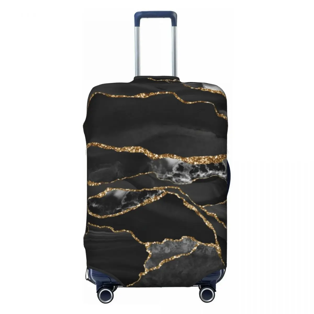 Glitter Marble Suitcase Cover Black and Gold Marbles Elastic Cruise Trip Protection Luggage Case Flight