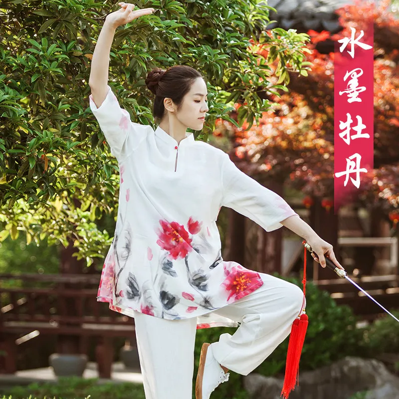 Martial Arts High-End Tai Ji Suit Women's Clothing 2025 New Cotton Linen Ramie Eight-Section Brocade Exercise Summer