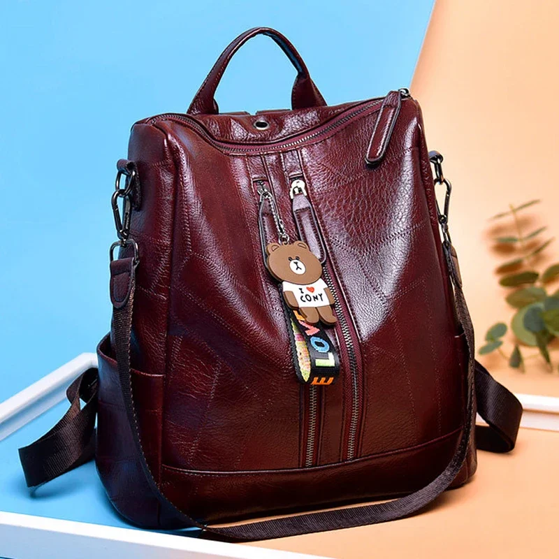 Vintage Women Soft Leather Backpack Fashion School Bags for Teenagers Girls High Quality School Backpack Women Travel Backpacks