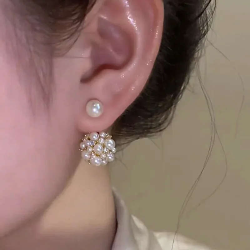 New Fashion Contracted Round Pearl Fine Earrings Joker Sweet Elegant Temperament Women Stud Earrings