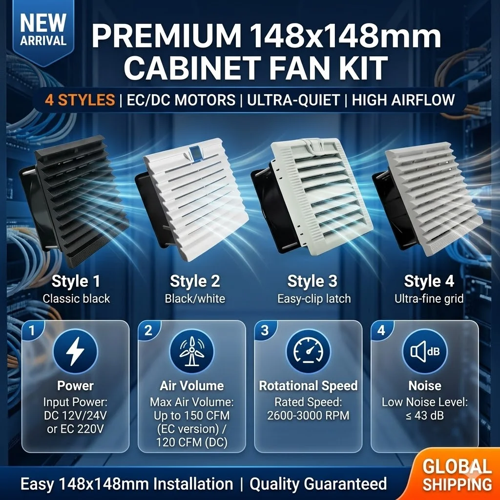 

148mm Cabinet Filter Fan Kit DC 12V 24V AC 220V High Airflow Dustproof Louver Grille for Electrical Case PLC Enclosure Cooler