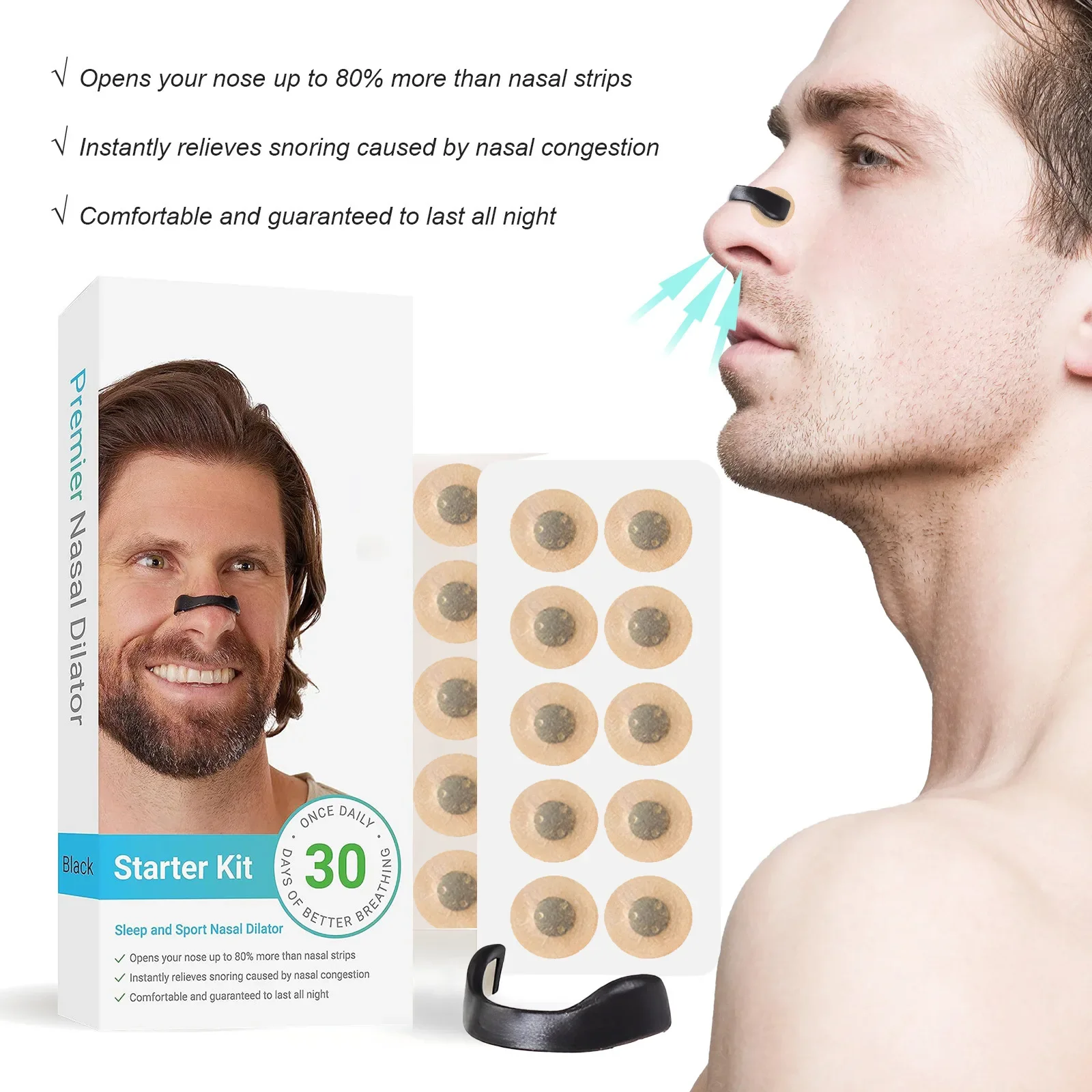 60PCS Sport Nasal Dilator Sleep Nasal Breathing Dilators Starter Kit Nose Breathe Strips Magnetic Nasal Strips Reduce Snoring