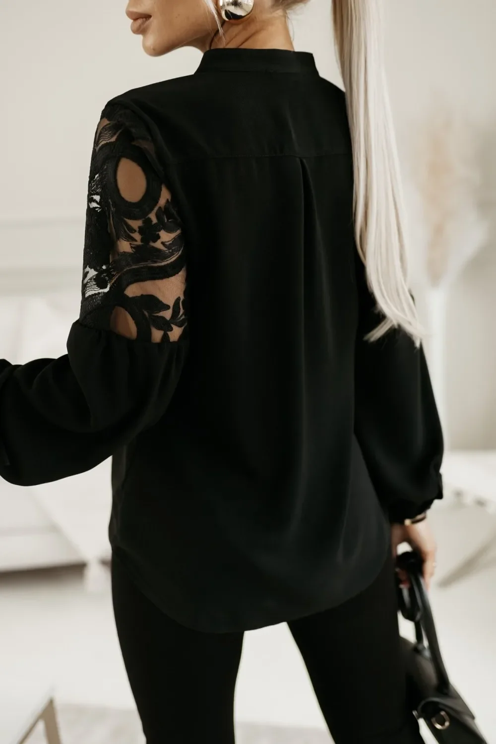 New Vintage Black Lace Blouse Shirts Women Autumn Fashion Button Loose Shirt Tops Female Hollow Long Sleeve Casual Ladies Blusas