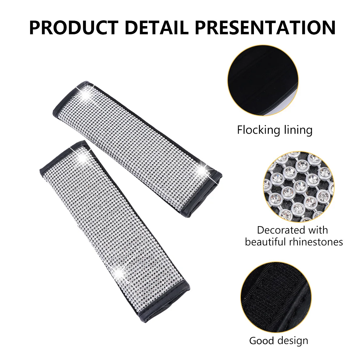 

2Pcs Safety Belt Shoulder Pads Rhinestone Crystal Black Car Accessories Durable PU Easy Install Remove Comfortable