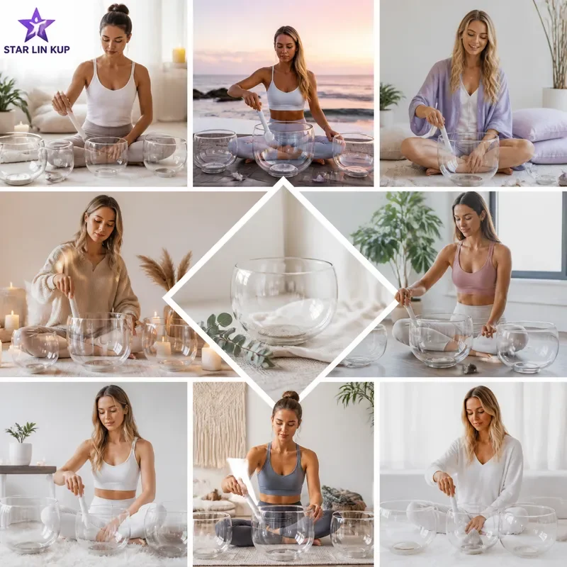 STAR LIN KUP 13Pcs Clear Crystal Singing Bowls Set 432Hz 3rd Octave Perfect Musical Notes C to C Chakra Healing Meditation