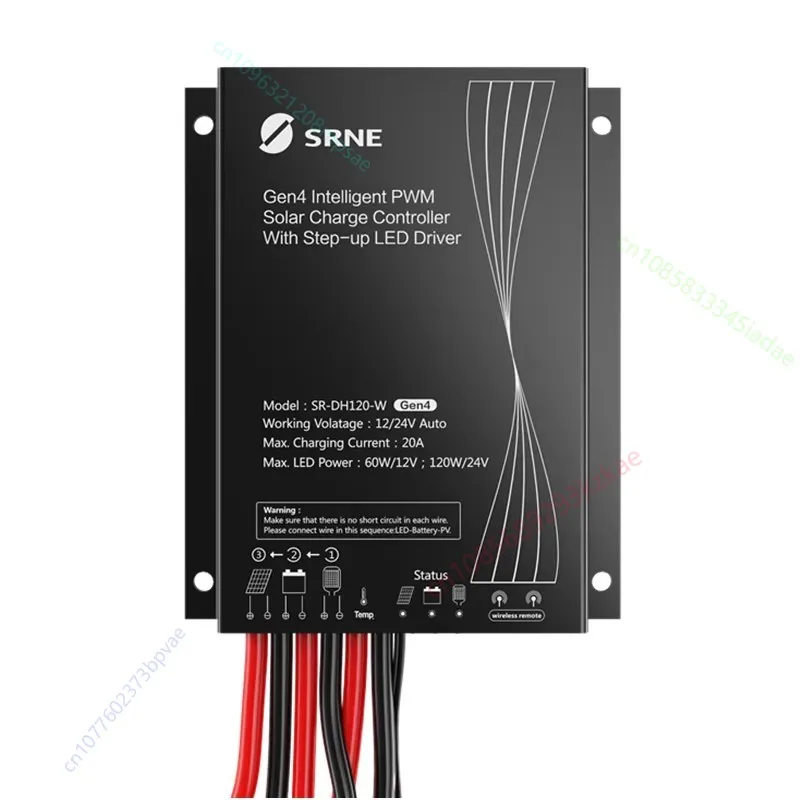 SRNE DH120 12V 24V Solar Charge Controller 20A Intelligent Wireless Solar Charge Controller with Step-up LED Driver IP68