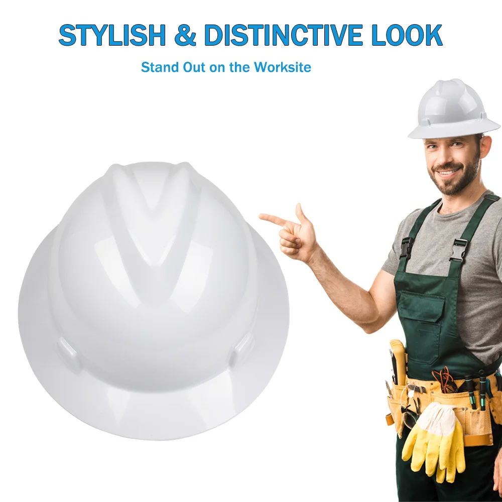 قبعة صلبة كاملة الحواف CE مع تعليق بسقاطة 6 نقاط مضادة للتصادمات خوذة أمان HDPE قبعة عمل أرضية للمهندس ANSI