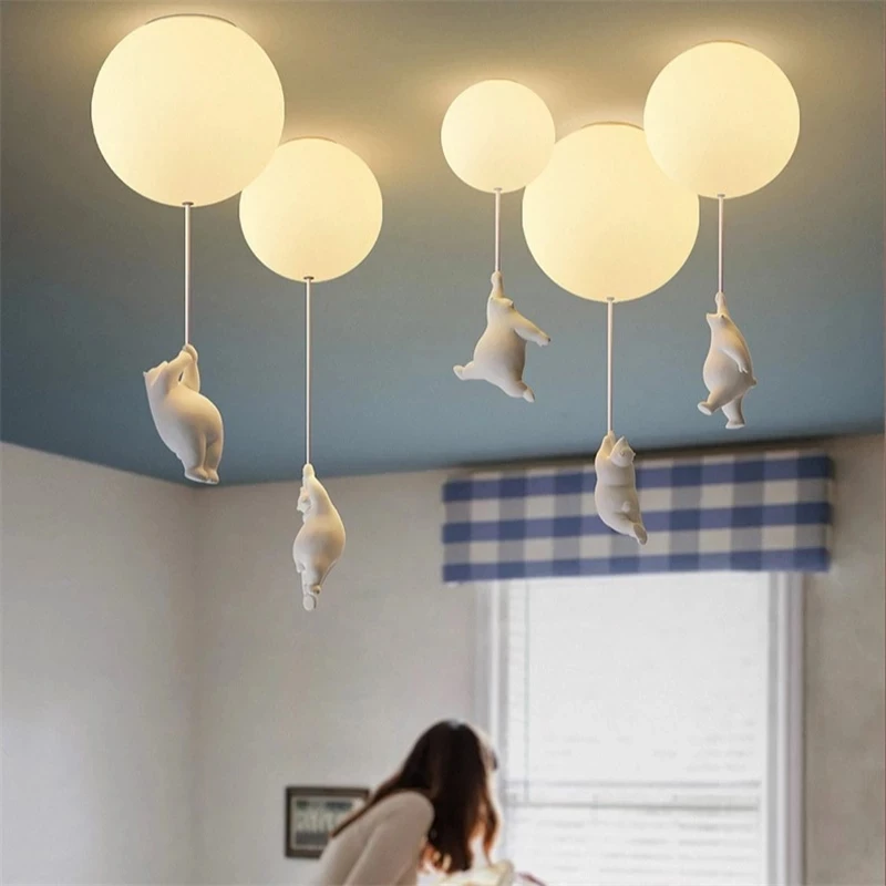 

Cartoon Polar Bear LED Ceiling Chandelier Light Creative Lighting Pendant Lamp for Family Theme Hotel Kid Children Bedroom Lamps