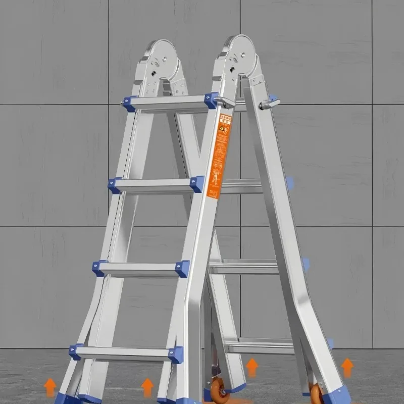 Fischgräten-Klettern, teleskopisch, verdickt, Rolltreppe, Aluminiumlegierung, zusammenklappbar, für den Haushalt, riesige Hebeleiter, faltbar